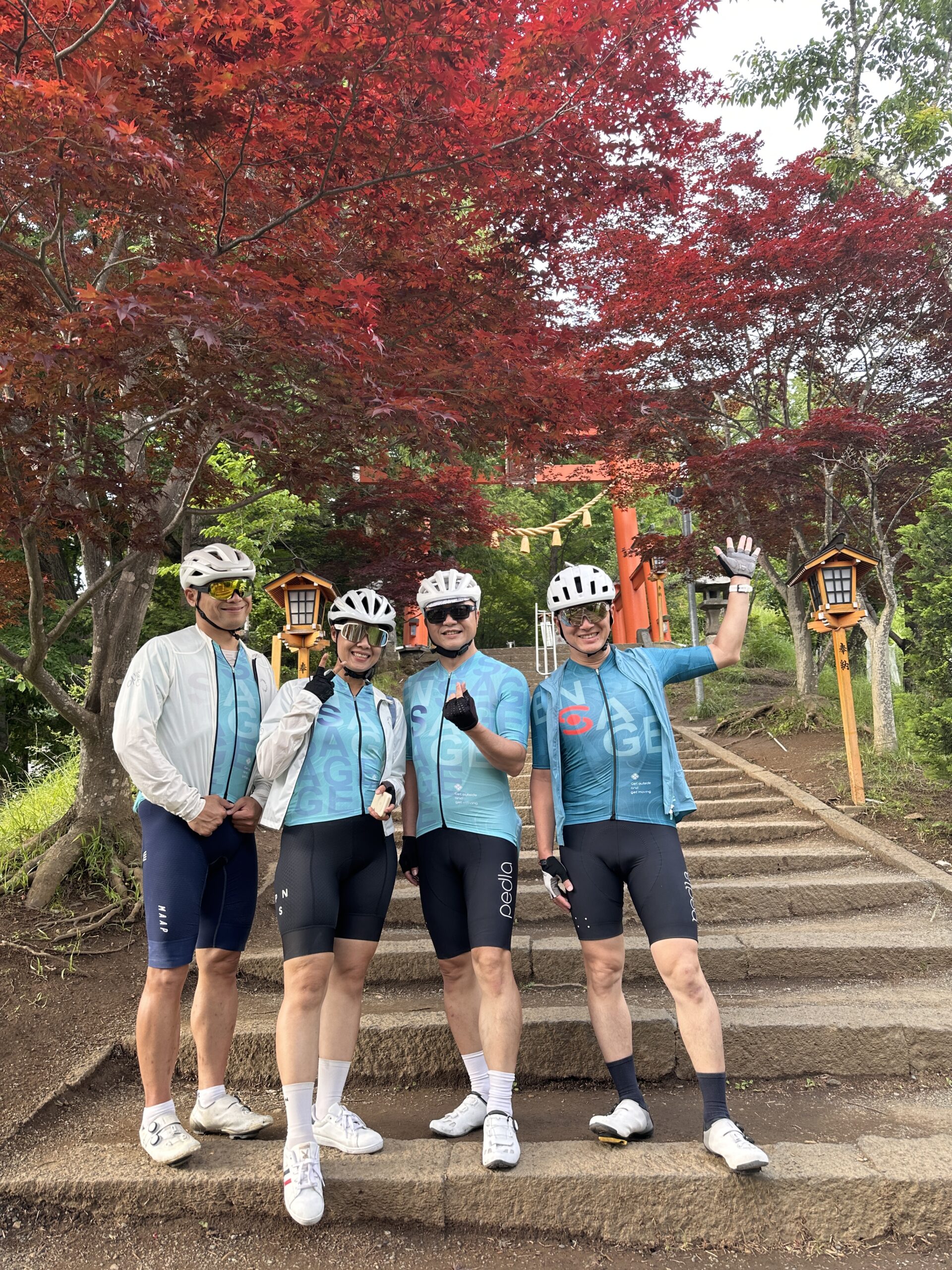 我們造訪新倉淺間神社時雖然沒有櫻花的襯托，但是日本楓與紅色鳥居互相映紅，更是別有一番風味！